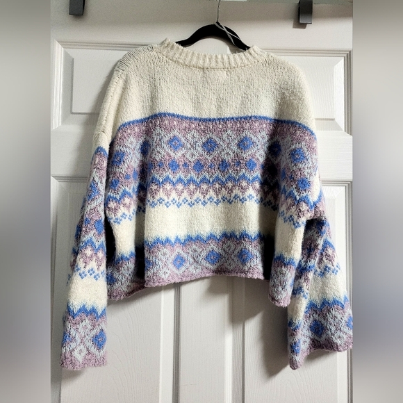 Sincerely Jules Cropped Fair Isle Wool Blend Knit Sweater Size M - Picture 6 of 6